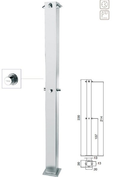 columna ducha piscina aisi316 temporizado pulsad.empotrad.duchas en 4 posic.-pulsad.frontal lavapies