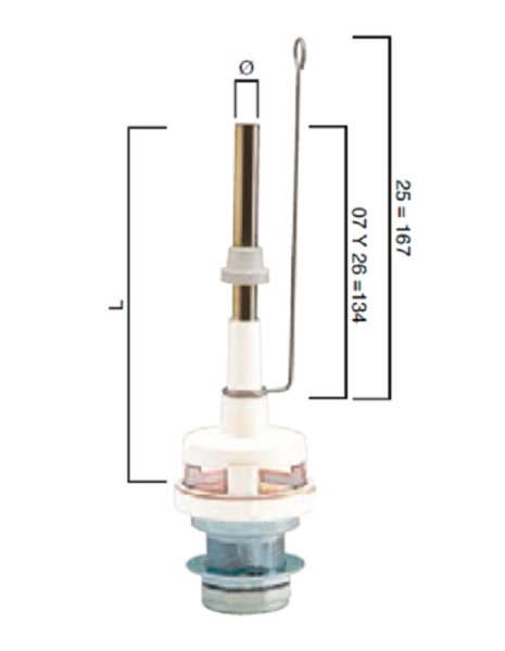 descargador cisterna alta dc262 base metal rebosadero 5mm largo 165mm